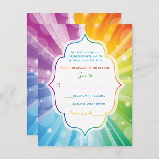 Cartons Réponse Couleurs arc-en-ciel Couleurs rayées Sunburst Weds (Devant / Derrière)