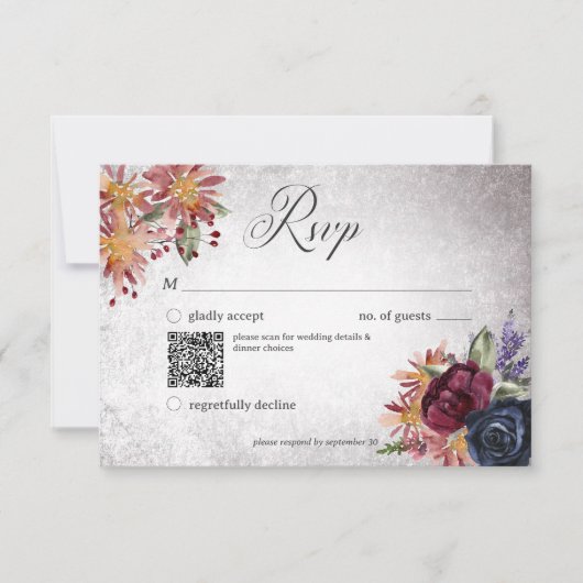 Cartons Réponse Couleurs gothiques rustiques Code QR Mariage Hallo (Devant)