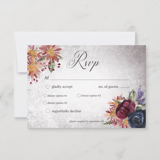 Cartons Réponse Couleurs gothiques rustiques Dîner Mariage Hallowe (Devant)