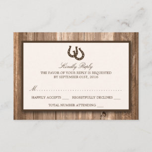 Cartons Réponse Country Rustic Horseshoe & Mariage Brown en bois R