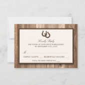 Cartons Réponse Country Rustic Horseshoe & Mariage Brown en bois R (Devant)