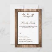 Cartons Réponse Country Rustic Monogram Branche & Mariage bois (Devant)