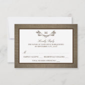 Cartons Réponse Country Rustic Monogramme Branche & Mariage Burlap (Devant)