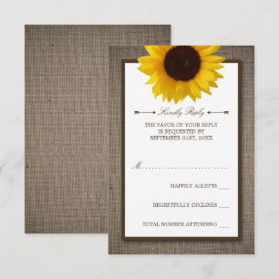 Cartons Réponse Country Rustic Tournesol & Mariage Burlap