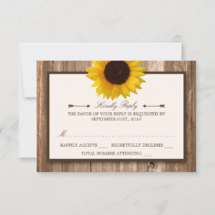 Cartons Réponse Country Tournesol rustique et mariage Brown en boi