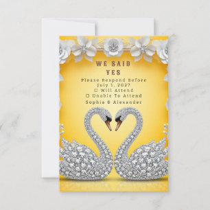 Cartons Réponse 🌺 Couple de cygnes en cristal Chaud Or Romance 💐