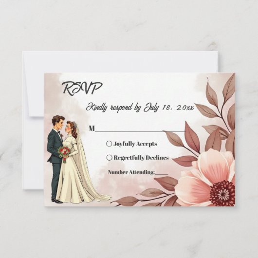 Cartons Réponse Couple romantique Dusty Aquarelle Mariage Floral (Devant)