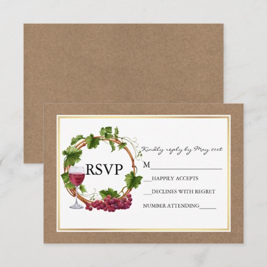 Cartons Réponse Couronne de bois de vignes de raisin aquarelle Mar (Devant / Derrière)