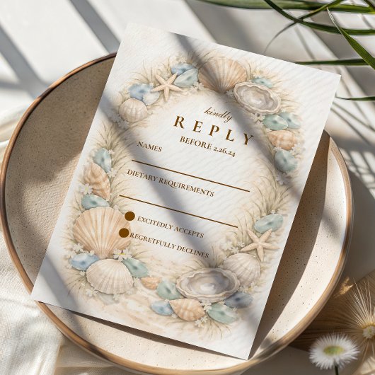 Cartons Réponse Couronne de coquillages de mariage côtier