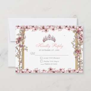 Cartons Réponse Couronne de Fleurs de Quinceañera Rose Pâle Argent