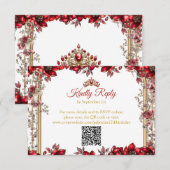 Cartons Réponse Couronne de fleurs rouge dorée pour Quinceañera (Devant / Derrière)