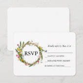 Cartons Réponse Couronne de mariage en bois et fleurs sauvages aqu (Devant / Derrière)