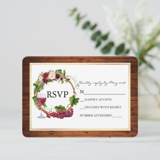 Cartons Réponse Couronne de mariage en bois Fleurs aquarelles Rais (Debout devant)