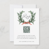 Cartons Réponse Couronne de mariage en pin Evergreen avec code QR (Devant)