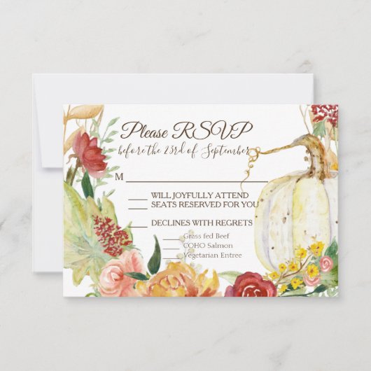 Cartons Réponse Couronne de mariage florale de citrouille blanche  (Devant)