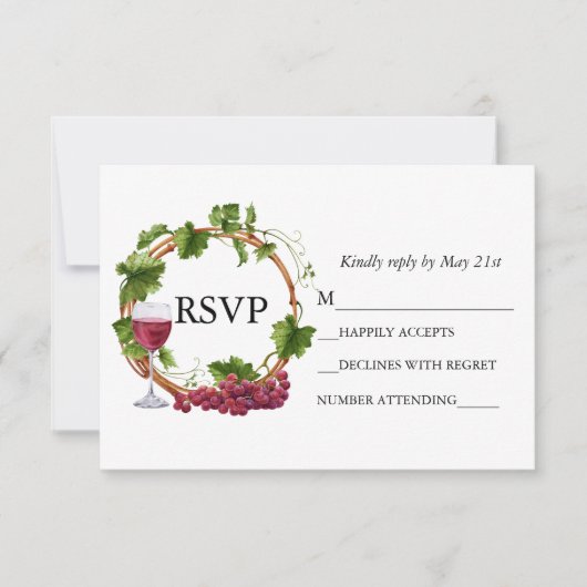 Cartons Réponse Couronne de vignes aquarelle de mariage (Devant)