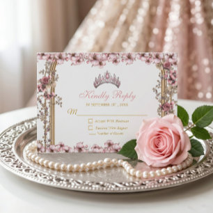 Cartons Réponse Couronne florale de Quinceañera rose doré