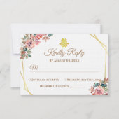 Cartons Réponse Couronne florale géométrique en or blanc mariage c (Devant)