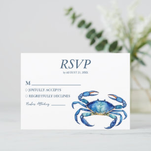 Cartons Réponse Crabe bleu hydrique tendance Mariage de plage naut