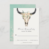 Cartons Réponse Crâne floral Boho avec Mariage turquoise clair (Devant / Derrière)