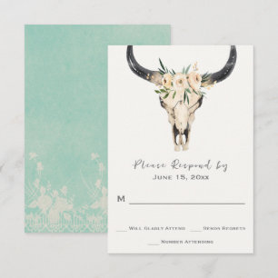 Cartons Réponse Crâne floral Boho avec Mariage turquoise clair