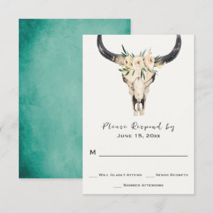 Cartons Réponse Crâne floral Boho sur Mariage Arrière - plan Turqu