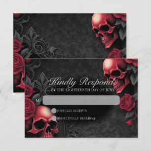 Cartons Réponse Crâne gothique et Rose Élégant Mariage sombre