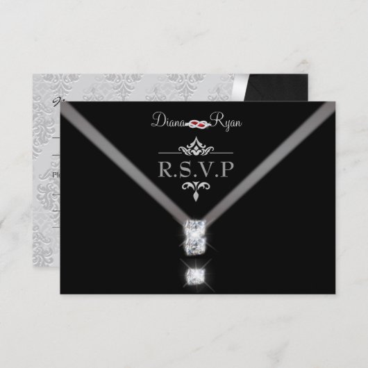 Cartons Réponse Cravate noire R.S.V.P. (Devant / Derrière)