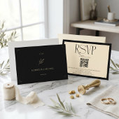 Cartons Réponse Crème à monogramme espagnol et code QR de mariage 
