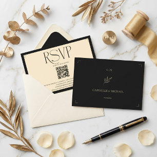 Cartons Réponse Crème à monogramme espagnol et code QR de mariage