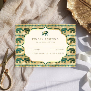 Cartons Réponse Crème Émeraude Vert Or Éléphant Mariage Indien