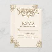 Cartons Réponse Creme et or Henna Mehndi Mariage (Devant / Derrière)
