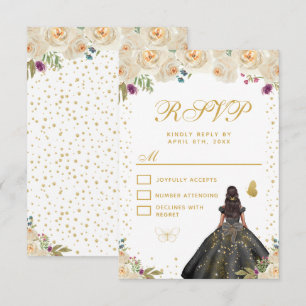 Cartons Réponse Crème Floral Peau Sombre Princesse Sweet Seize Ans