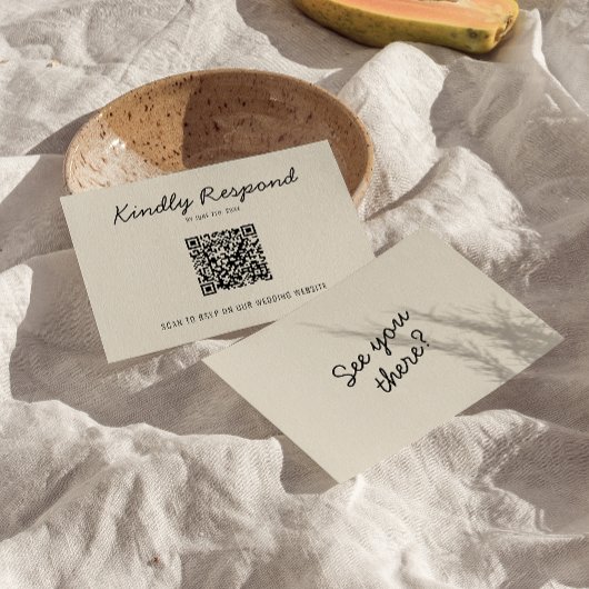 Cartons Réponse Crème noire moderne QR Code Bright Retro Mariage
