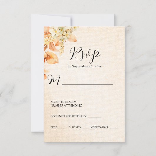 Cartons Réponse Crème orange pâle Mariage floral automne (Devant)