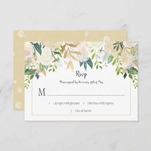 Cartons Réponse Crème Roses Blanches Cascade Parties scintillant V (Devant / Derrière)