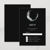 Cartons Réponse Crescent Bleu Lune avec Mariage Fleurs Blanches (Devant / Derrière)