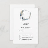 Cartons Réponse Crescent Bleu Lune avec Mariage Fleurs Blanches (Devant / Derrière)