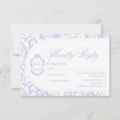 Cartons Réponse Crest Monogram Blue and White Floral Script (Devant)