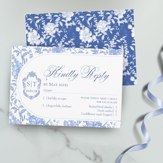Cartons Réponse Crest Monogram Delft Blue Floral Script