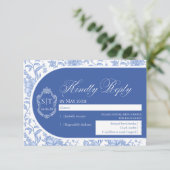 Cartons Réponse Crest Monogram Delft Blue Floral Script (Debout devant)