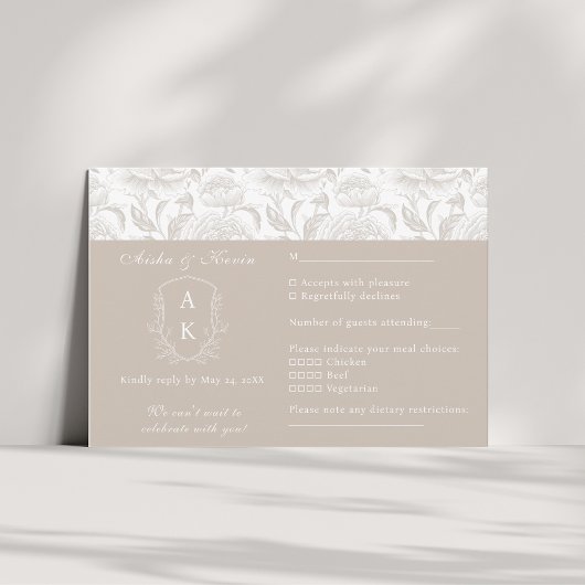 Cartons Réponse Crest Monogram Pale Taupe paysage Mariage