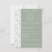 Cartons Réponse Crest Monogram Sage Green Mariage (Devant)