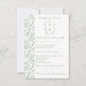 Cartons Réponse Crest Monogram Sage Green Mariage (Devant)