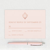 Cartons Réponse Crest Rose Gold Blush Elegant Monogram Mariage