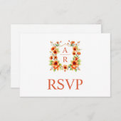 Cartons Réponse Crête de fleur orange et mariage floral code QR (Devant / Derrière)