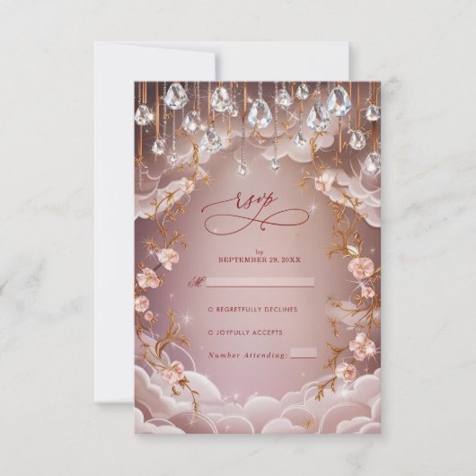 Cartons Réponse Cristal rose gouttes Mariage floral opulent (Devant)
