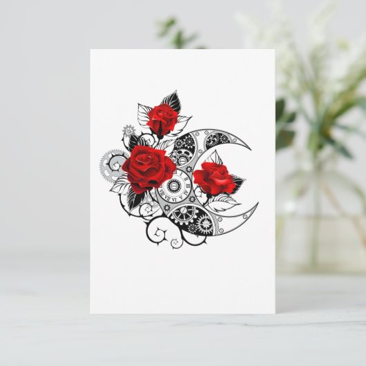 Cartons Réponse Croissant mécanique avec roses rouges (Debout devant)