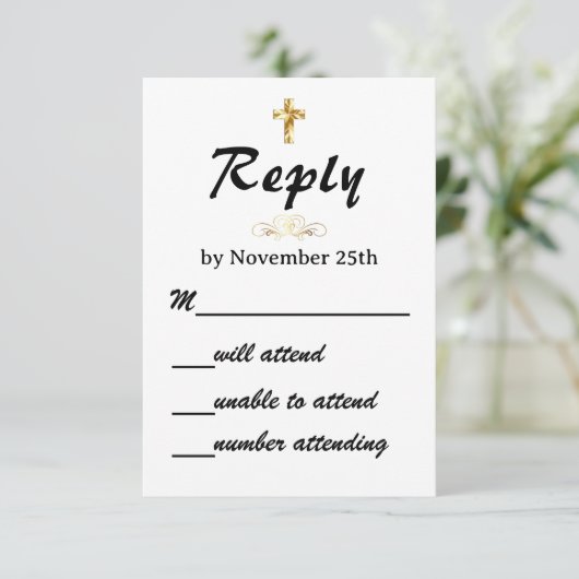 Cartons Réponse Croix chrétienne Mariage or simple (Debout devant)