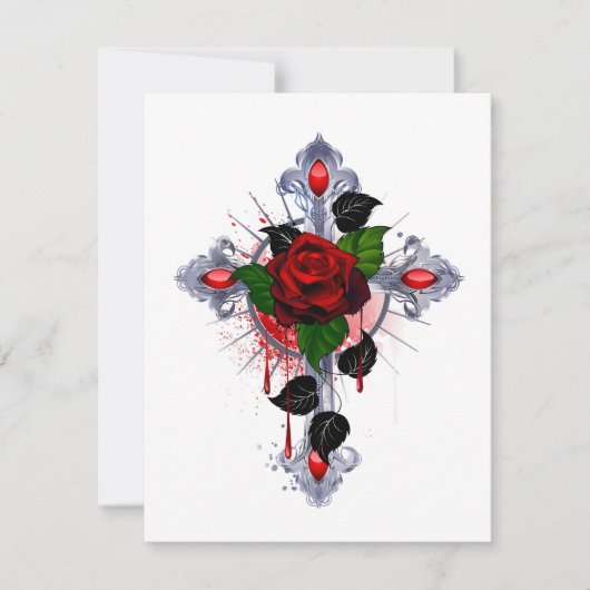 Cartons Réponse Croix d'argent avec une rose rouge (Devant)